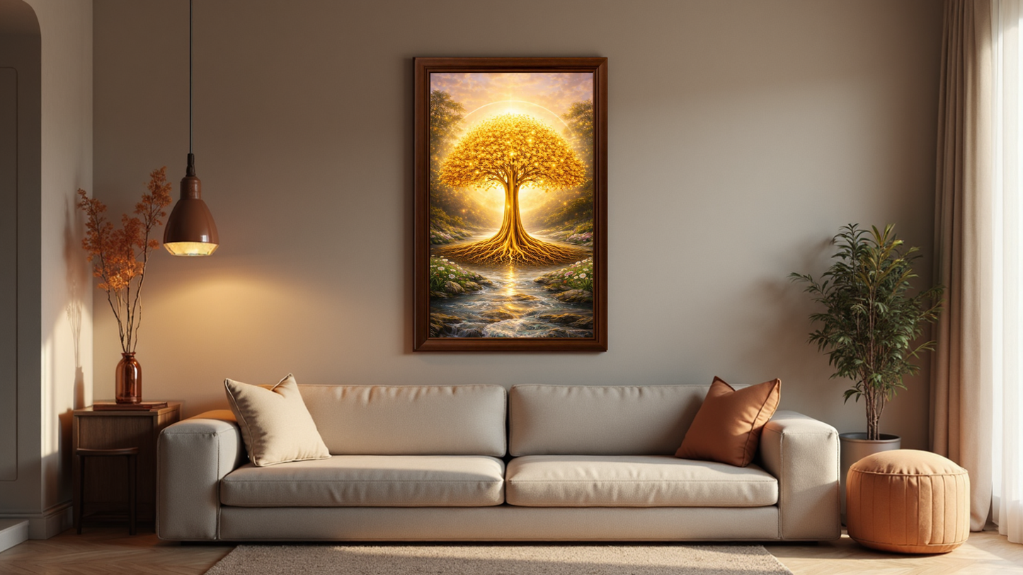 Golden Tree of Life Vastu Wall Painting – Symbol of Wealth, Growth & Abundance