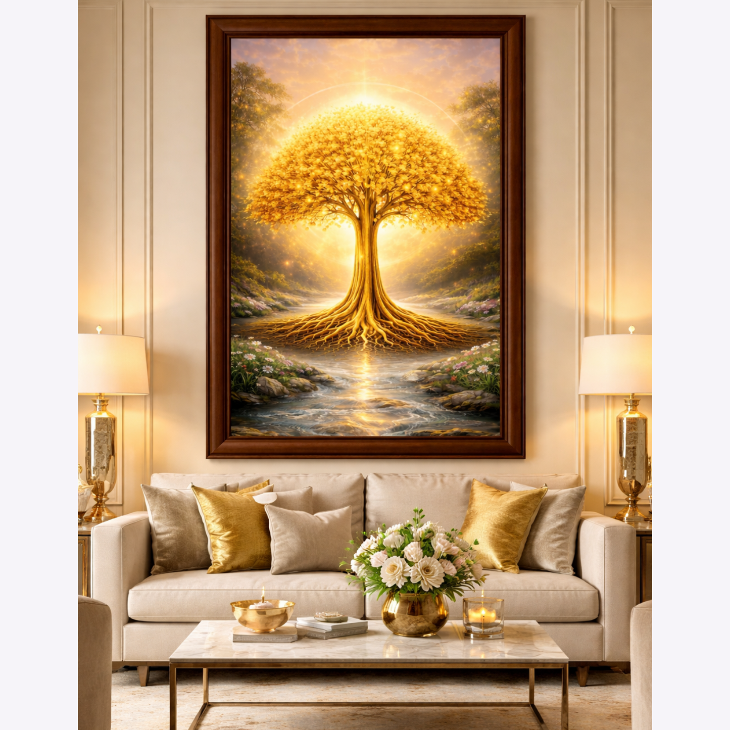 Golden Tree of Life Vastu Wall Painting – Symbol of Wealth, Growth & Abundance