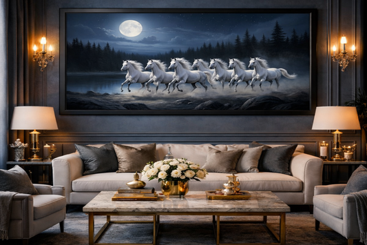 Framed 7 Running Horses Painting for Vastu Solution – Enhance Positivity & Success