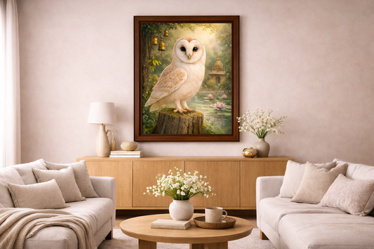 White Owl Vastu Wall Painting – Symbol of Wisdom, Wealth & Protection