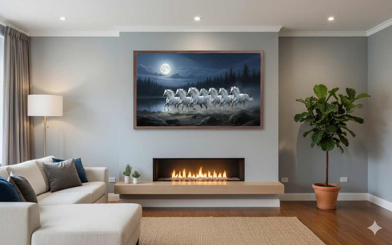 Framed 7 Running Horses Painting for Vastu Solution – Enhance Positivity & Success