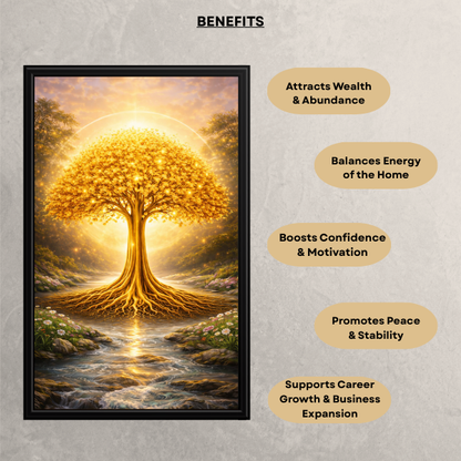 Golden Tree of Life Vastu Wall Painting – Symbol of Wealth, Growth & Abundance