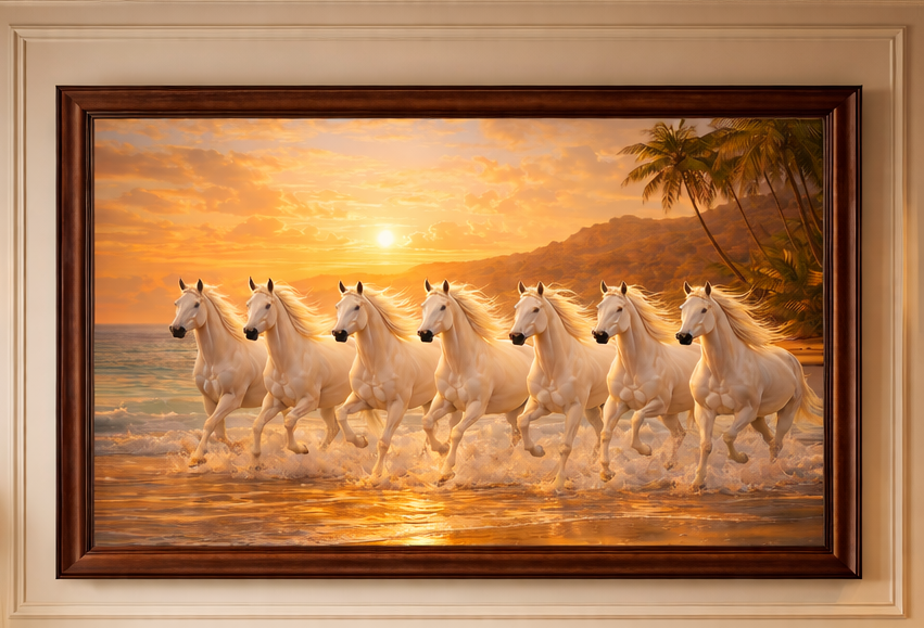 Golden Dawn Seven Horses Vastu Painting - Enhance the Positive Energy, Success, and Harmony