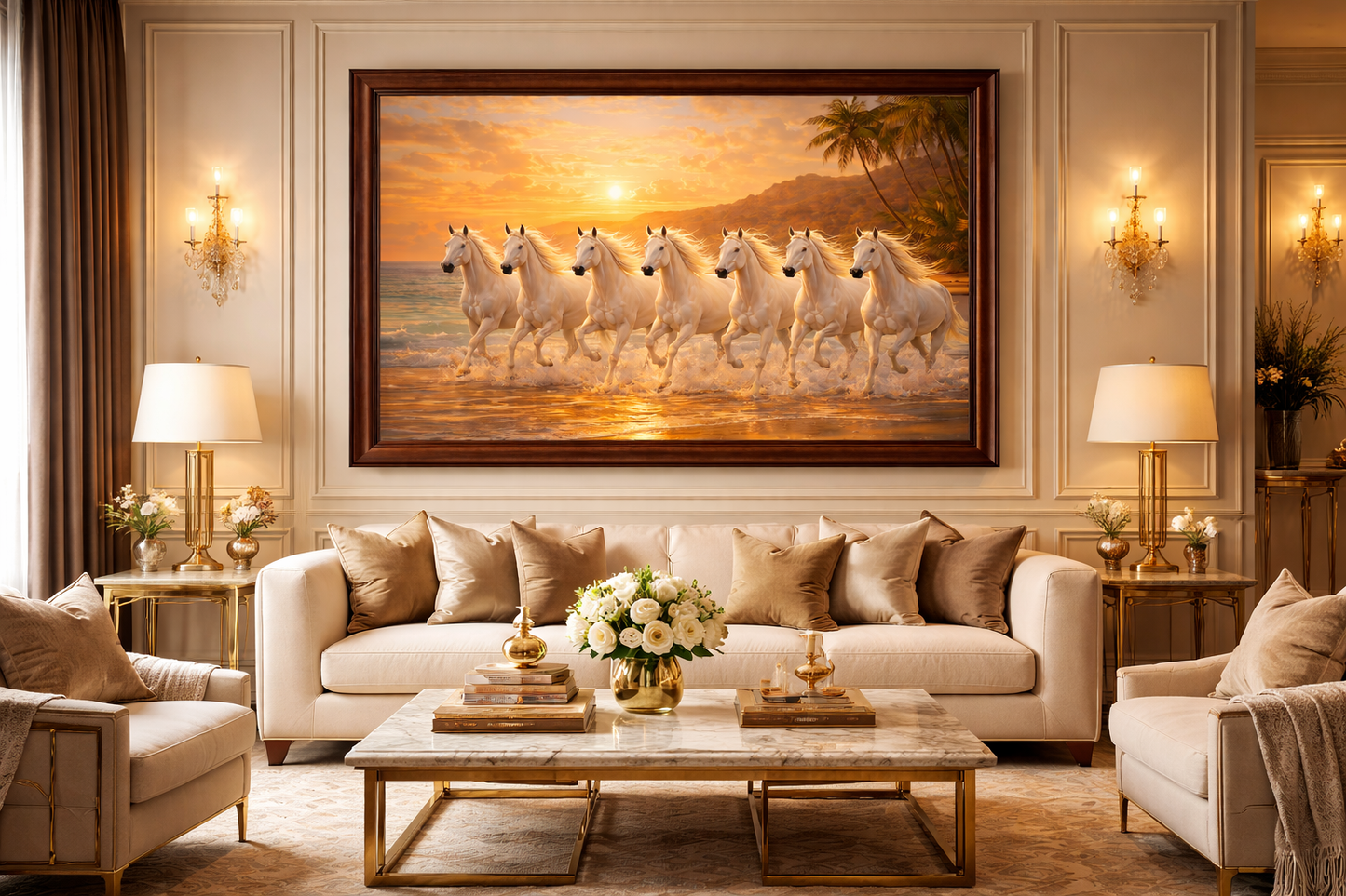 Golden Dawn Seven Horses Vastu Painting - Enhance the Positive Energy, Success, and Harmony
