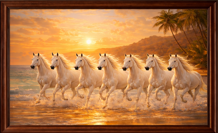 Golden Dawn Seven Horses Vastu Painting - Enhance the Positive Energy, Success, and Harmony