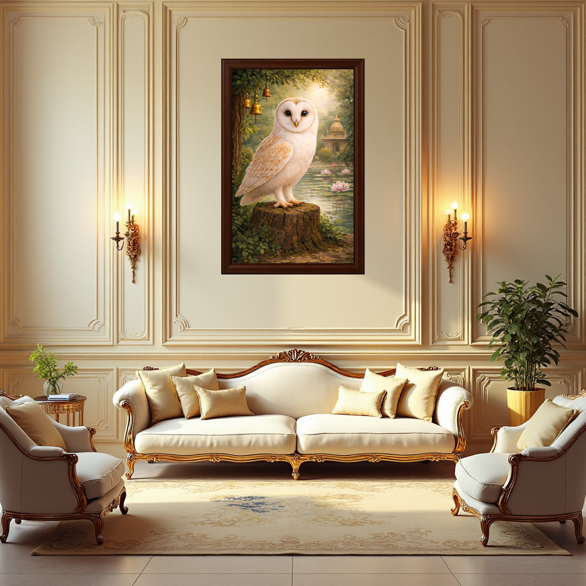 White Owl Vastu Wall Painting – Symbol of Wisdom, Wealth & Protection