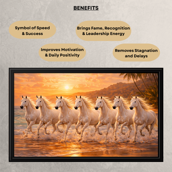 Golden Dawn Seven Horses Vastu Painting - Enhance Positive Energy, Success, and Harmony