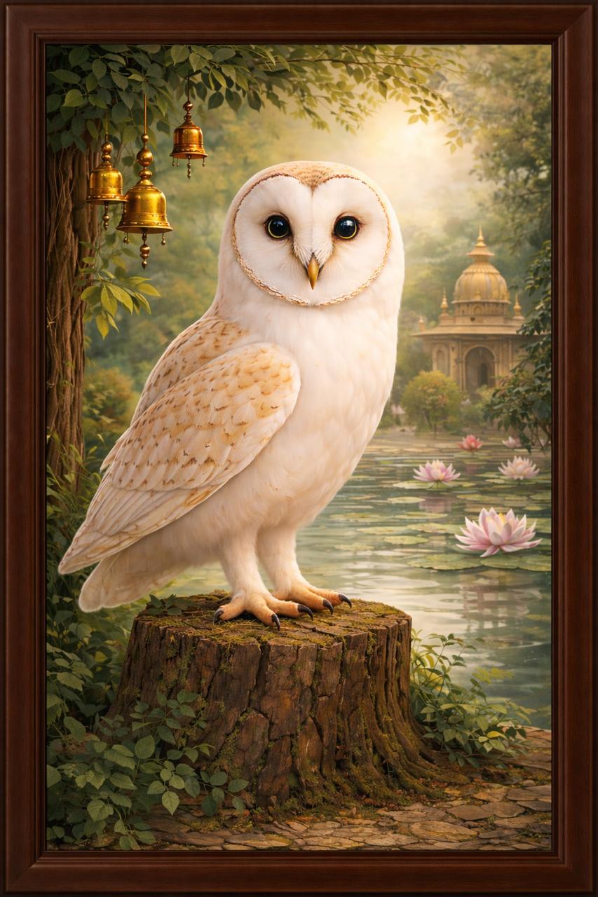 White Owl Vastu Wall Painting – Symbol of Wisdom, Wealth & Protection