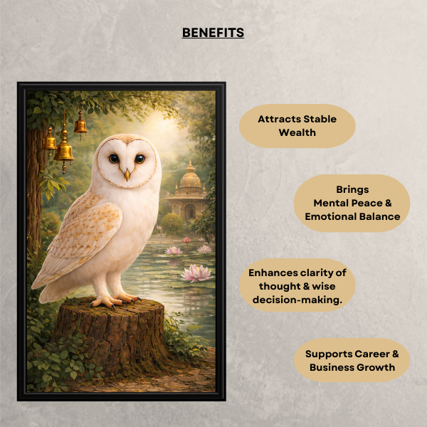 White Owl Vastu Wall Painting – Symbol of Wisdom, Wealth & Protection