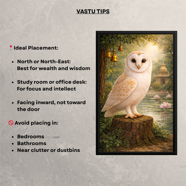 White Owl Vastu Wall Painting – Symbol of Wisdom, Wealth & Protection