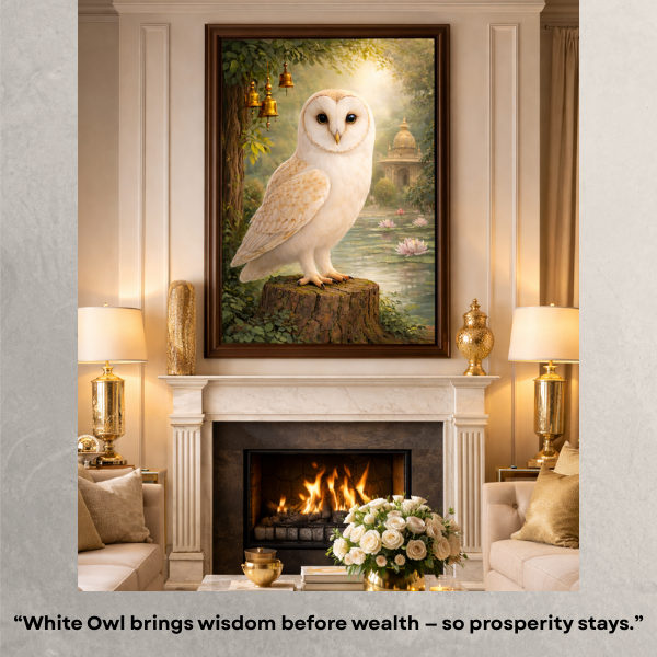 White Owl Vastu Wall Painting – Symbol of Wisdom, Wealth & Protection