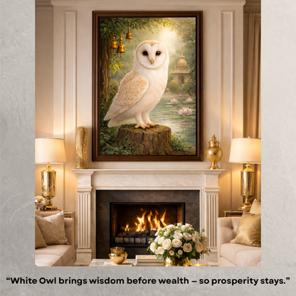 White Owl Vastu Wall Painting – Symbol of Wisdom, Wealth & Protection