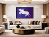 Bull painting wall art in modern living room with couch coffee table and decor.