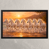 Golden Dawn Seven Horses Vastu painting  with framed artwork symbolizing positive energy, success, and harmony in home decor.