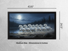 Medium-sized framed white horses painting running in a forest at night with full moon, featuring Vastu tips for positive energy and home harmony.