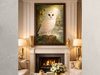 White owl Vastu wall painting styled in a modern living room above sofa, enhancing decor and positive energy flow.